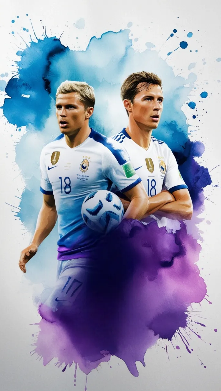 Twee voetballers in nationale tenues met moderne achtergrond - IPTV Nederland